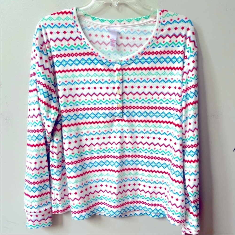 Wondershop Long Sleeve Pajama Lounge Top Womens XL Festive Fair Isle Pattern NWT